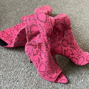 Pink/Black Snake skin print thigh high boots